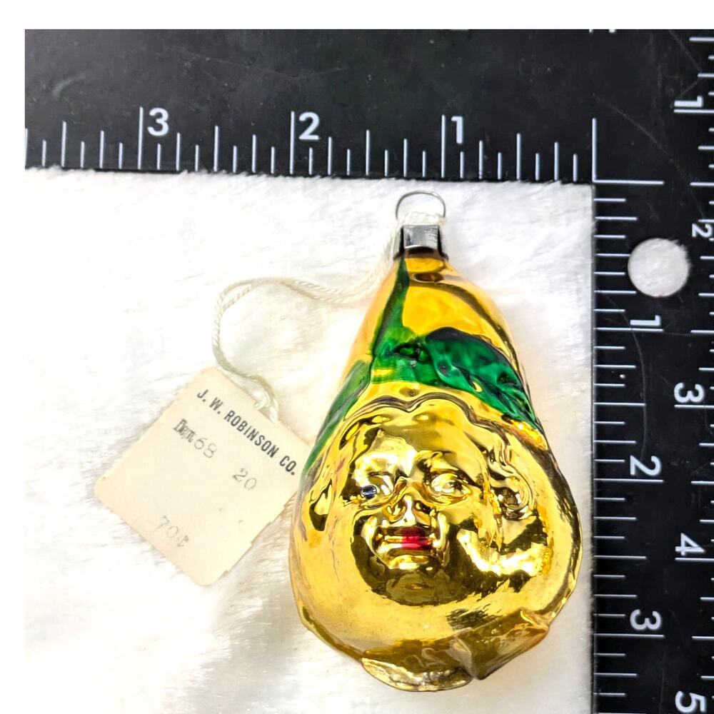 Pear Face Mercury Christmas Ornament Gold Child Antique West Germany Hand Blown - Picture 11 of 11